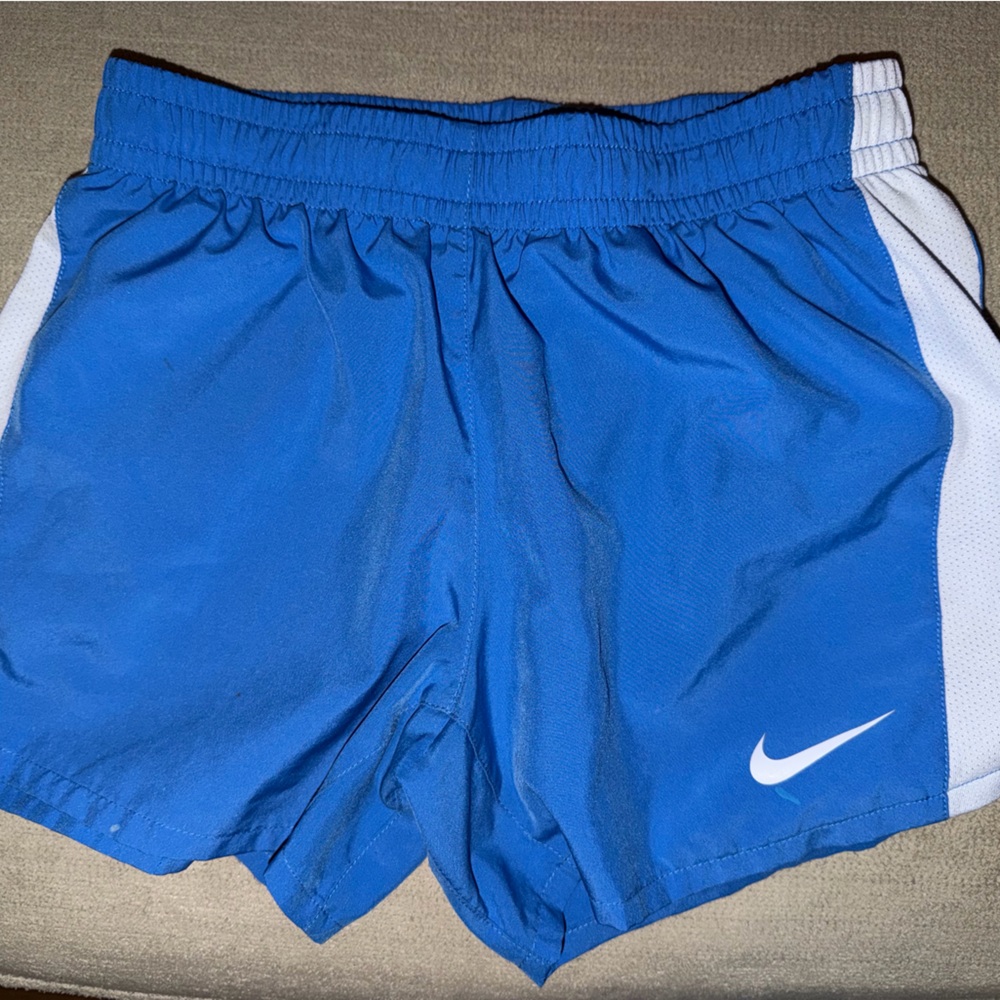 Nike Girl’s Blue and White Running Shorts with Swoosh